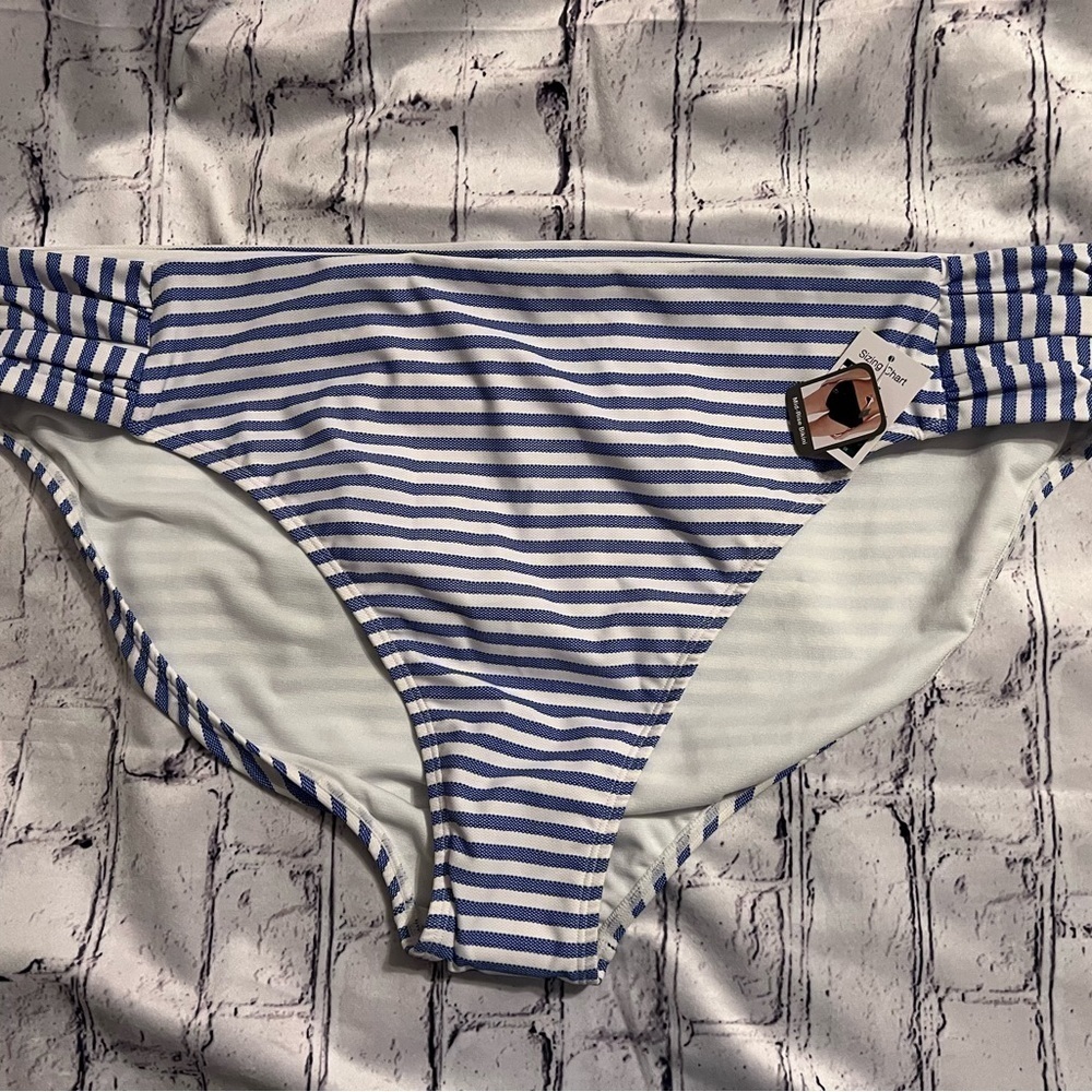 Women’s Time and Tru blue white striped bikini bottom size 3X (24w-26w) NEW